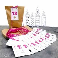 Adventskalendertüten zum Füllen inkl. Zahlenanhänger in weiß und pink Bild 1