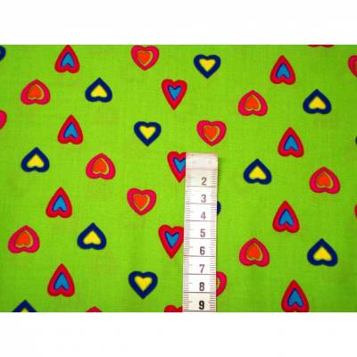 Baumwollstoff "bunte Herzen" hellgrün