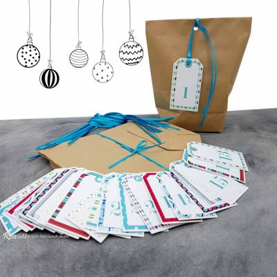 Adventskalender zum Befüllen – 24 Kraftpapiertüten mit Zahlenanhängern & Satinbändern