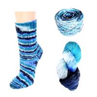 Damen Socken Gr. 38/39 aus handgefärbter Sockenwolle "blue Ocean" Bild 1