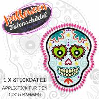 1 x Stickdatei, Stickmuster - Applistick -13x18- *Totenschädel, Totenkopf, Scull* aus der Halloween Serie by Bine Brändle Bild 1