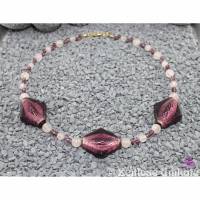 Einmalig schöne Kette mit Rosenquarzperlen und großen amethystfarbenen Steinen Bild 1
