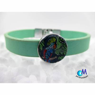 Armband mit handgemalter Vogel im Urwald Schiebeperle ART 2833