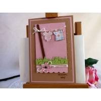 Geburtskarte, Klappkarte zur Geburt/Taufe für ein Mädchen in rosa Bild 1