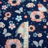 0,76m Reststück Baumwolljersey *Rotkehlchen & Blumen Schmetterlinge auf blau* Mädchen Junge Baby Kind Stoff Kinderstoff Bild 2