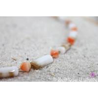 sportliche Kette in hellbraun, weiß & orange - einmalig schöne Perlen - EINMALIGES Unikat Bild 1