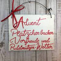 Holzschild, handbemalt, "Advent", Türschild, Spruch, Weihnachten, Willkommen, Haustür, Schild, Weihnachtsdeko, Wohnzimmer, Shabby, weiß, rot Bild 1
