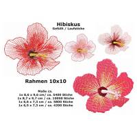 Stickdatei Hibiskus Blüte Blume 4tlg. in 2 verschiedene Varianten Rahmen 10x10 Bild 1