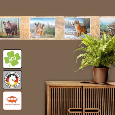 ECO Vlies Bordüre: Kleine Gemälde - Waldtiere - 16 cm Höhe