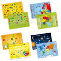 4er SET Tischset mit Lerneffekt für Kinder - beidseitig bedruckt ABC 123 Weltkarte Zeit Farben Platzset Bild 1