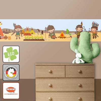 ECO Kinderbordüre: Indianer Kinder - 15 cm Höhe