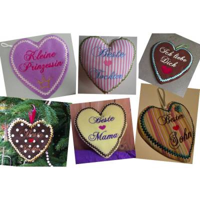ITH Herzen Stickdatei 45 teilig für Rahmen 16x26 / 18x30 / 20x20 / 20x28 / 20x30 Lebkuchenherz + Leerdatei