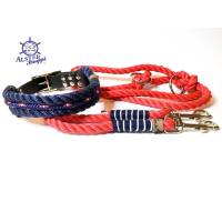 Leine Halsband Set blau rot weiß, für mittelgroße Hunde, verstellbar Bild 1