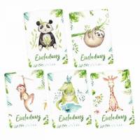 5 Einladungskarten Set - Krokodil, Panda, Faultier, Giraffe, Affe inkl. 5 Briefumschlägen Kinder Geburtstag Mädchen Junge Einladung Bild 1