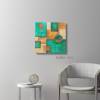 Acrylbild in erfrischendem Grün und Orange auf Leinwand, Quadrate, moderne Malerei, Wandkunst, Wandbild Bild 4