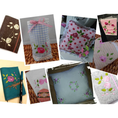 Stickdatei Rosen 14 teiliges Set inkl. 3D Rose Blumen Blüte Rahmen 10x10 und 13x18