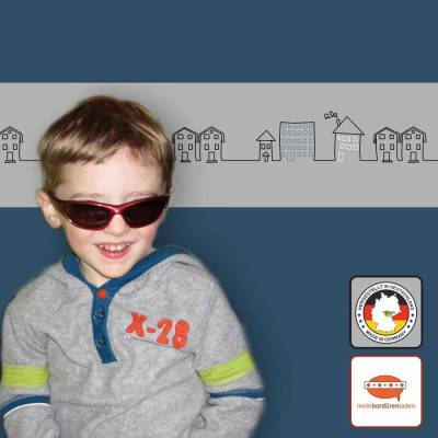 Kinderbordüre: Häuser - optional selbstklebend - 14 cm Höhe