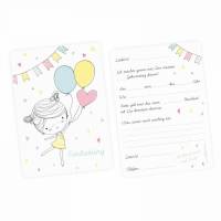 5 Einladungskarten Mädchen Luftballon rosa GLITZER inkl. 5 transparenten Briefumschlägen Kindergeburtstag Einladung Bild 1
