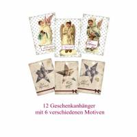 12 Engel Geschenkanhänger, für Weihnachtsgeschenke, Weihnachtsdeko Set No 12 im Vintage Stil. Bild 1