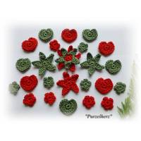 24- teiliges Häkelset - Streudeko - Tischdeko Weihnachten - Häkelherzen - Sterne - Streublümchen - Adventskalender - Häkelapplikationen Bild 1