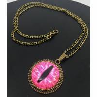 Kette Drachenauge | Glas Cabochon | Auge | pink | bronze Bild 1