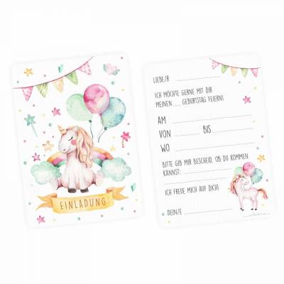 10 Einladungskarten Einhorn mit Glitzer inkl. 10 transparenten Briefumschlägen Kindergeburtstag Mädchen