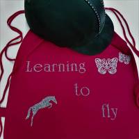 Reithelm-Bag "Learning to fly" ~ magenta / silber Glitzer  *personalisierbar