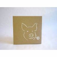 Taschenkarte / Gutscheinkarte Glücksschwein, Linolstempel Bild 1