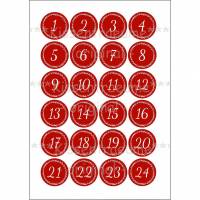 24 rote Adventskalender Zahlen, Bügelfolie, Bügelbilder Weihnachten, für Adventssäckchen / Adventskalender zum aufbügeln. Bild 1