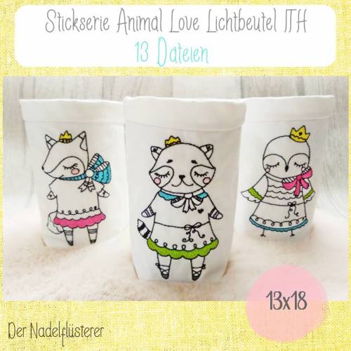 Digitale Stickserie Animal Love  Lichtbeutel ITH 13x18 cm (5x7") Stickrahmen