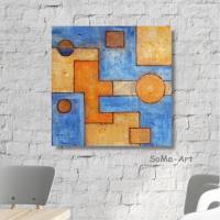 Acrylbild in erfrischendem Blau und Orange auf Leinwand, Quadrate, moderne Malerei, Wandkunst, Wandbild Bild 1