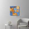 Acrylbild in erfrischendem Blau und Orange auf Leinwand, Quadrate, moderne Malerei, Wandkunst, Wandbild Bild 5
