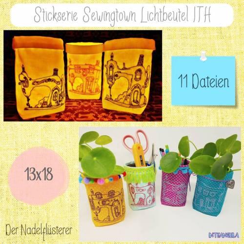 Digitale Stickserie Sewingtown Lichtbeutel ITH 13x18 cm (5x7") Stickrahmen