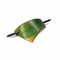Haarspange aus Leder - Grün Gelb - Lederhaarspange / Haarklammer - Ethno Boho Hippie Goa Sommer Design Bild 1