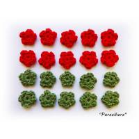20 gehäkelte Streublümchen - Häkelblumen,Aufnäher,Applikation - Tisch- und Streudeko - rot, grün - Weihnachten Bild 1