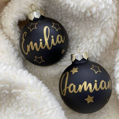 Weihnachtsbaumkugel, Christbaumkugel in schwarz, personalisiert mit Geschenkverpackung