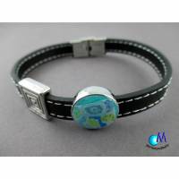 Schwarzes Armband mit  handgearbeiteter Schiebeperle  blau ART 3074 und Edelstahl Verschluss in Ihrer Wunsch-länge Bild 1