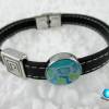 Schwarzes Armband mit  handgearbeiteter Schiebeperle  blau ART 3074 und Edelstahl Verschluss in Ihrer Wunsch-länge Bild 6