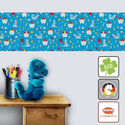 ECO Kinderbordüre: Kleine Drachen & Burgen - 20 cm Höhe