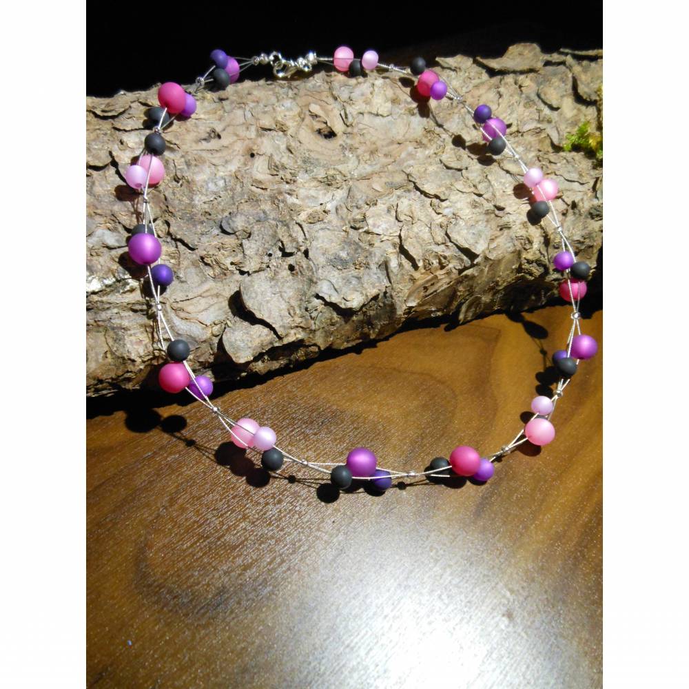 Halskette Kette Perle schwarz matt glanz Strass Eyecatcher Pink magenta 382b 