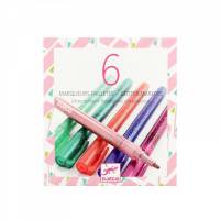 6 Glitzer Marker| mint grün rosa rot blau pink | Gelstift Fasermaler Pen Metallic Glitter Mädchen Bild 1