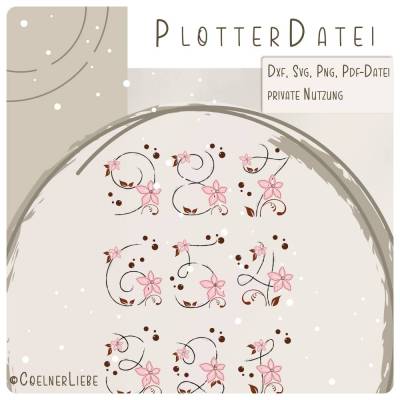 Plotterdateien Geburtstagsblumen Set - Zahlen 1 bis 12 (Serie 8)