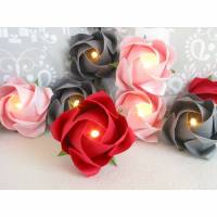 Lichterkette Rosen rot-grau-rosa, Tischdeko Hochzeit, Geschenk zu Weihnachten Bild 1