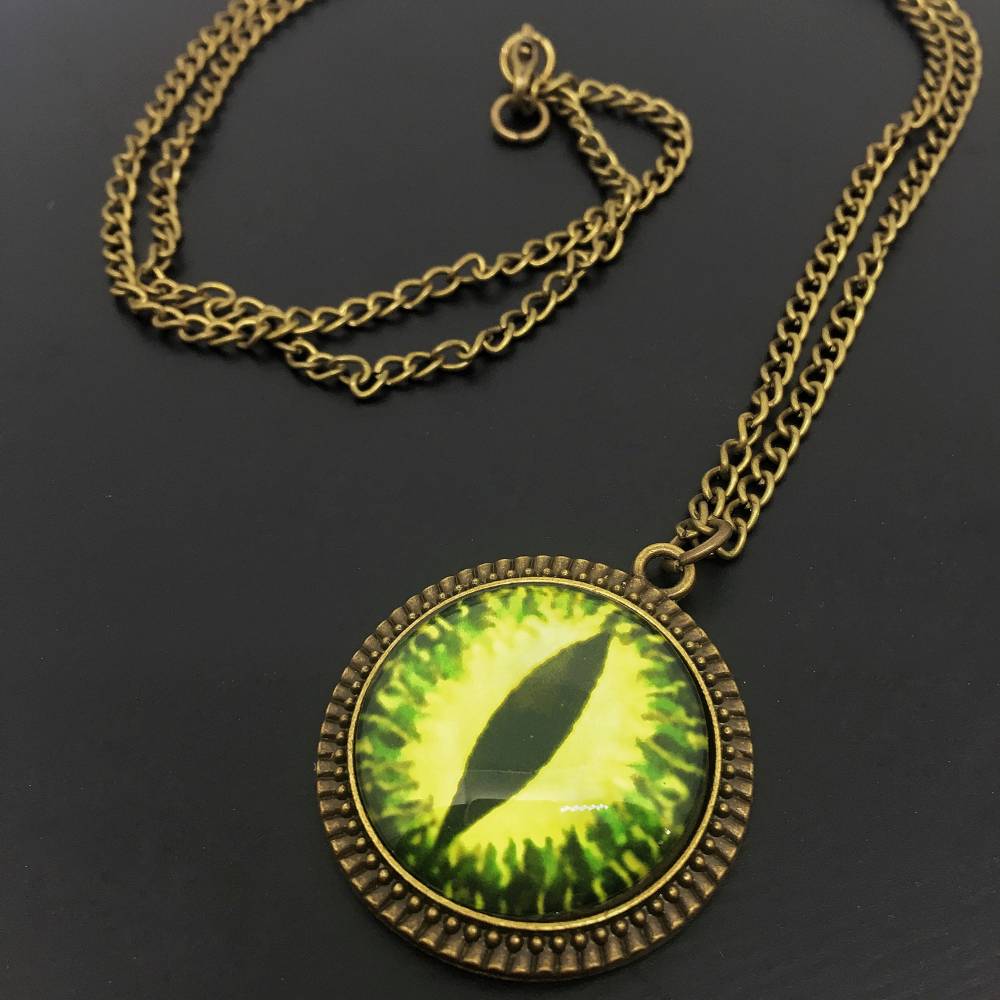 Kette Drachenauge | Glas Cabochon | bronze Farben | Auge | grün gelb Bild 1