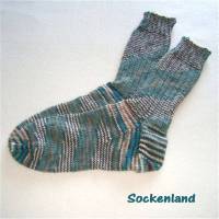 handgestrickte Socken, Strümpfe Gr. 42/43, Herrensocken oder auch Damensocken in petrol, braun, grau und weiß, Einzelpaar Bild 1