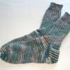 handgestrickte Socken, Strümpfe Gr. 42/43, Herrensocken oder auch Damensocken in petrol, braun, grau und weiß, Einzelpaar Bild 2
