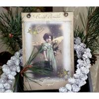 Weihnachten, Türschild, Deko-Schild Engel, Weihnachtsdeko zum hängen in Sepia / Grüntönen & Vintage Stil. Bild 1