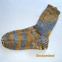 handgestrickte Socken, Strümpfe Gr. 42 / 43, in ocker, braun und weiß, Herrensocken, Einzelpaar Bild 1