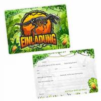 5 coole Einladungskarten Dinosaurier T-Rex Triceratops inkl. 5 transparenten Briefumschlägen - Kindergeburtstag Bild 1