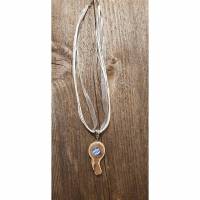 Halskette - Cabochon aus Glas mit Bayernraute-Muster in Holzfassung Bild 3